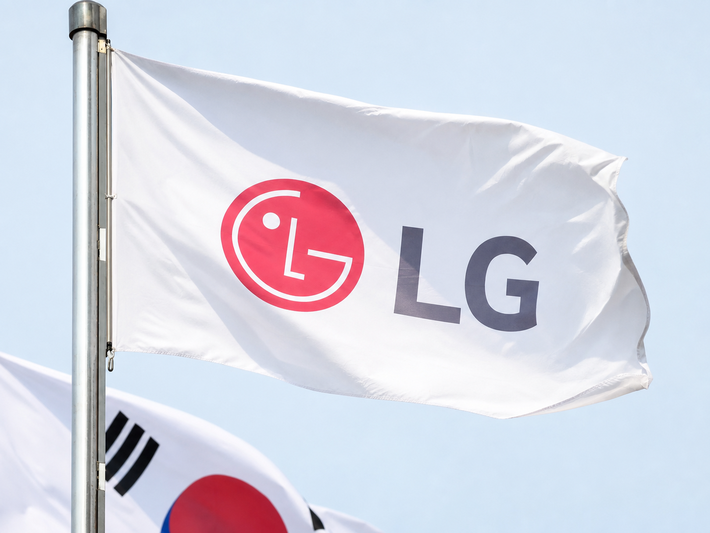 태극기와 함께 휘날리는 LG 깃발